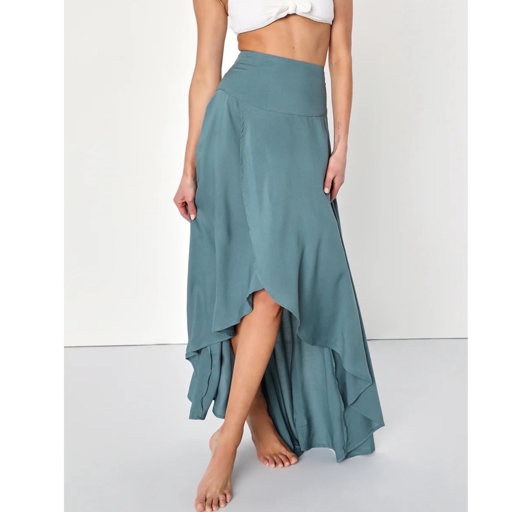 ONeill Womens Teal Blue High Low Tulip Maxi Skirt FA8415002 Size Small